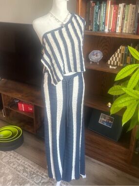 Striped Navy and White Wide-Leg Two Piece Set free people